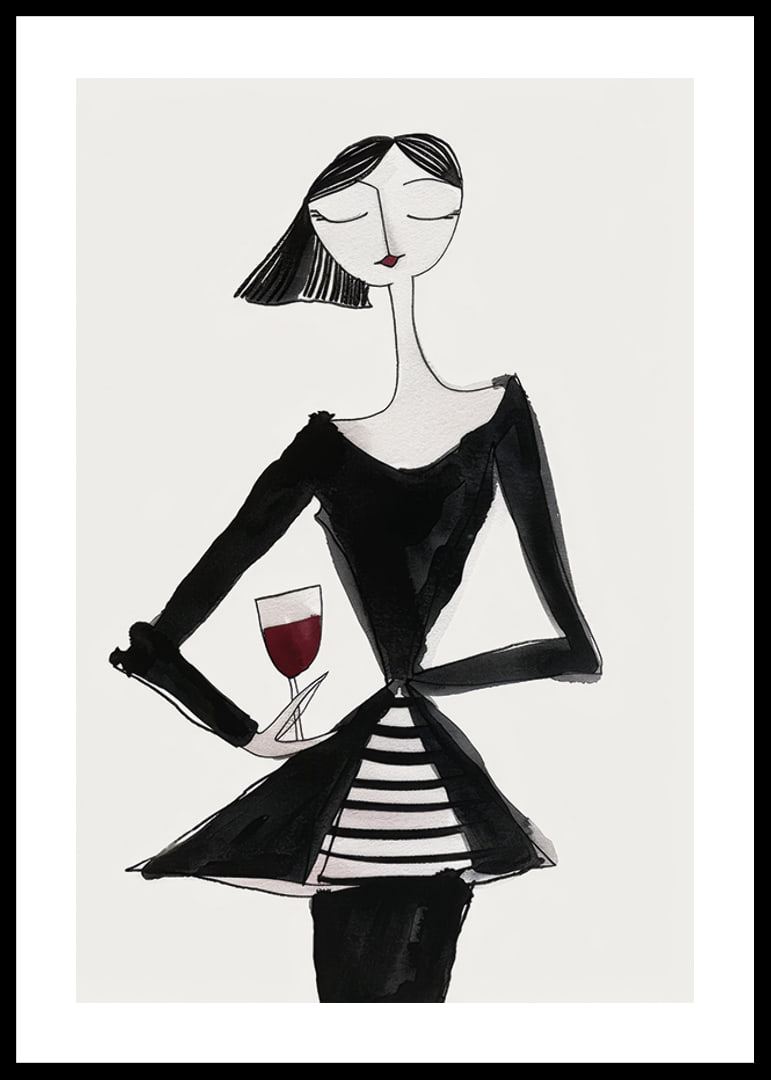 Poster with a watercolor painting of an abstract woman holding a wine glass-12