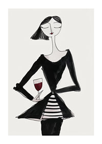 Poster with a watercolor painting of an abstract woman holding a wine glass-1