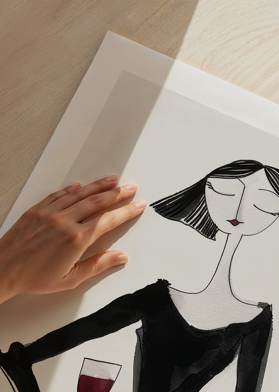 Poster with a watercolor painting of an abstract woman holding a wine glass-12