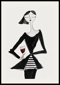 Poster with a watercolor painting of an abstract woman holding a wine glass-2