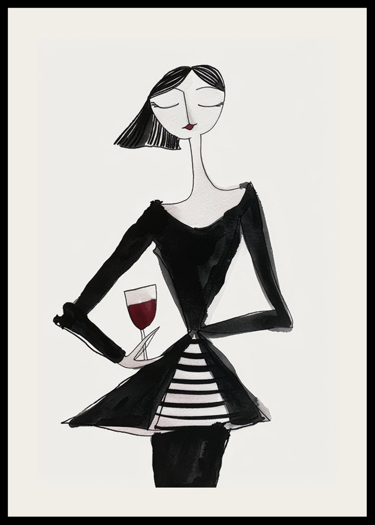 Poster with a watercolor painting of an abstract woman holding a wine glass-12