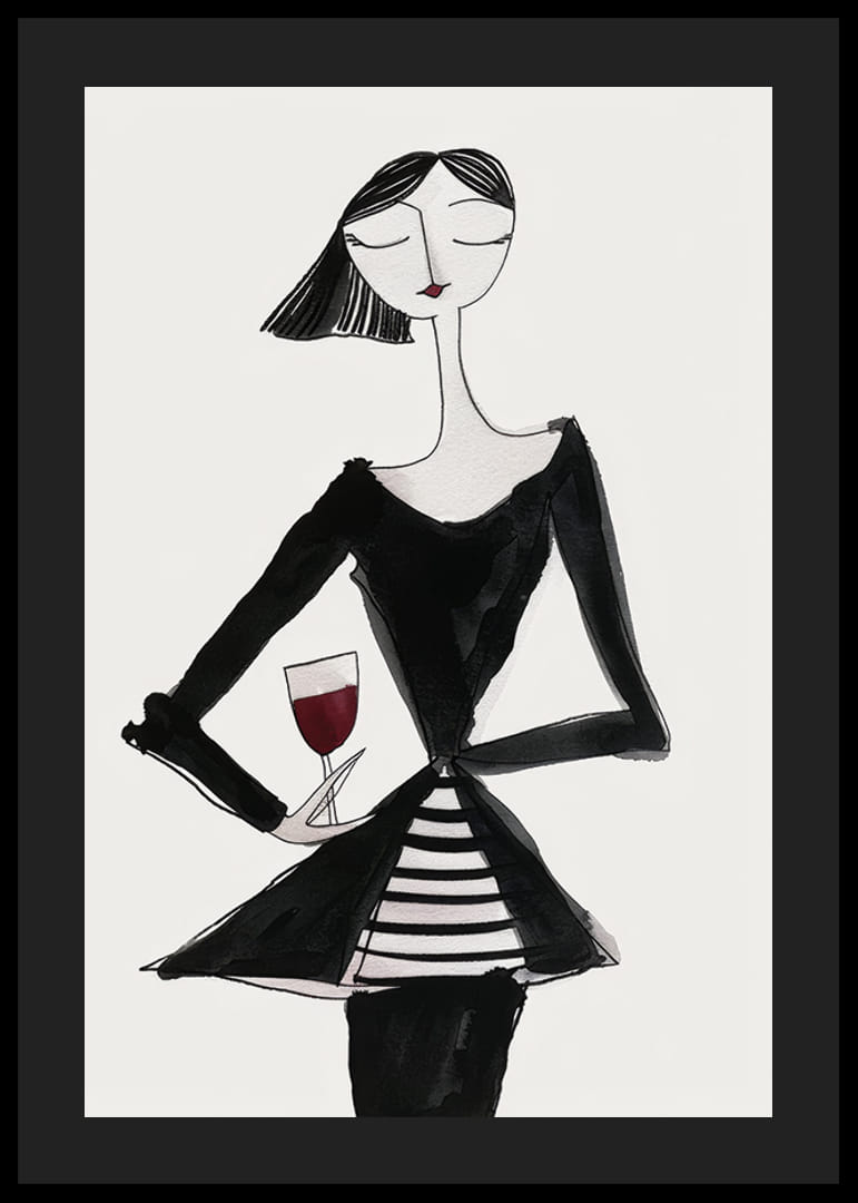 Poster with a watercolor painting of an abstract woman holding a wine glass-12