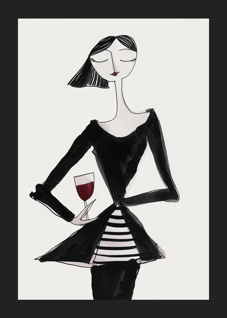 Poster with a watercolor painting of an abstract woman holding a wine glass-12