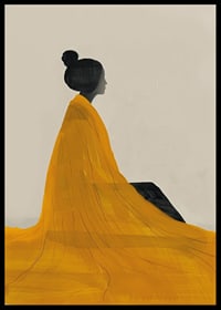 Poster with a watercolor painting of a woman in a yellow dress painted in the Japanese Edo style-6