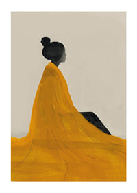 Poster with a watercolor painting of a woman in a yellow dress painted in the Japanese Edo style-1