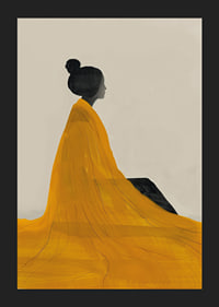 Poster with a watercolor painting of a woman in a yellow dress painted in the Japanese Edo style-5