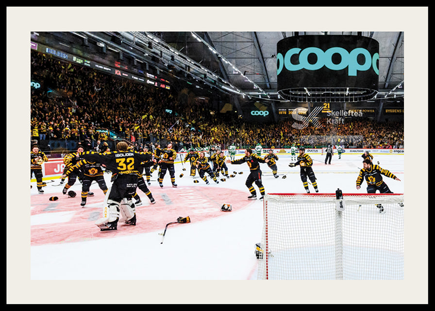 Skellefteås målvakt Linus Söderström jublar med lagkamraterna efter final fem i SHL-12