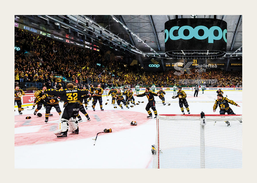 Skellefteås målvakt Linus Söderström jublar med lagkamraterna efter final fem i SHL-12