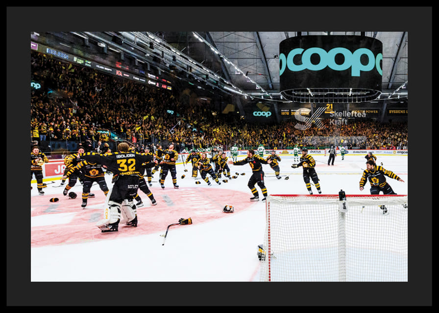 Skellefteås målvakt Linus Söderström jublar med lagkamraterna efter final fem i SHL-12