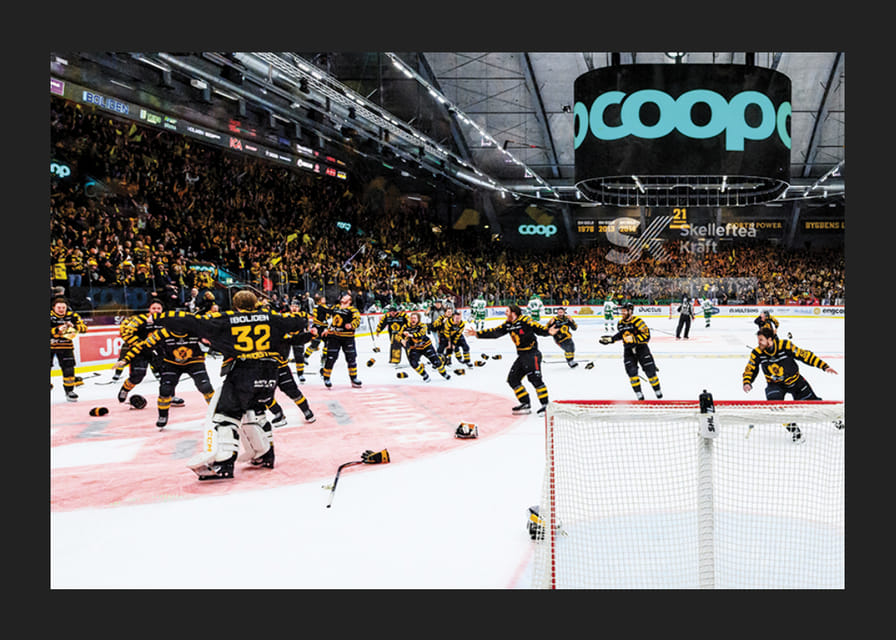 Skellefteås målvakt Linus Söderström jublar med lagkamraterna efter final fem i SHL-12