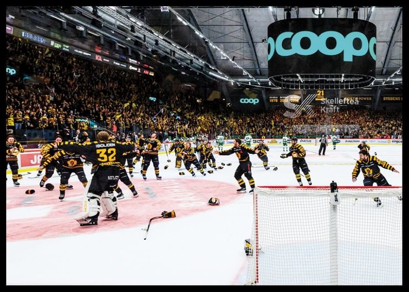 Skellefteås målvakt Linus Söderström jublar med lagkamraterna efter final fem i SHL-12