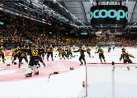 Skellefteås målvakt Linus Söderström jublar med lagkamraterna efter final fem i SHL-3