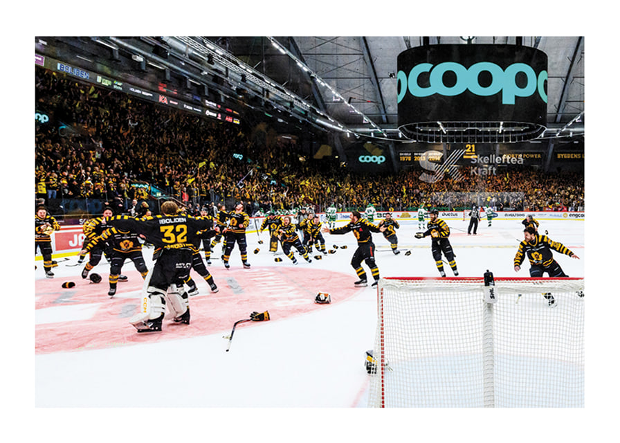 Skellefteås målvakt Linus Söderström jublar med lagkamraterna efter final fem i SHL-12
