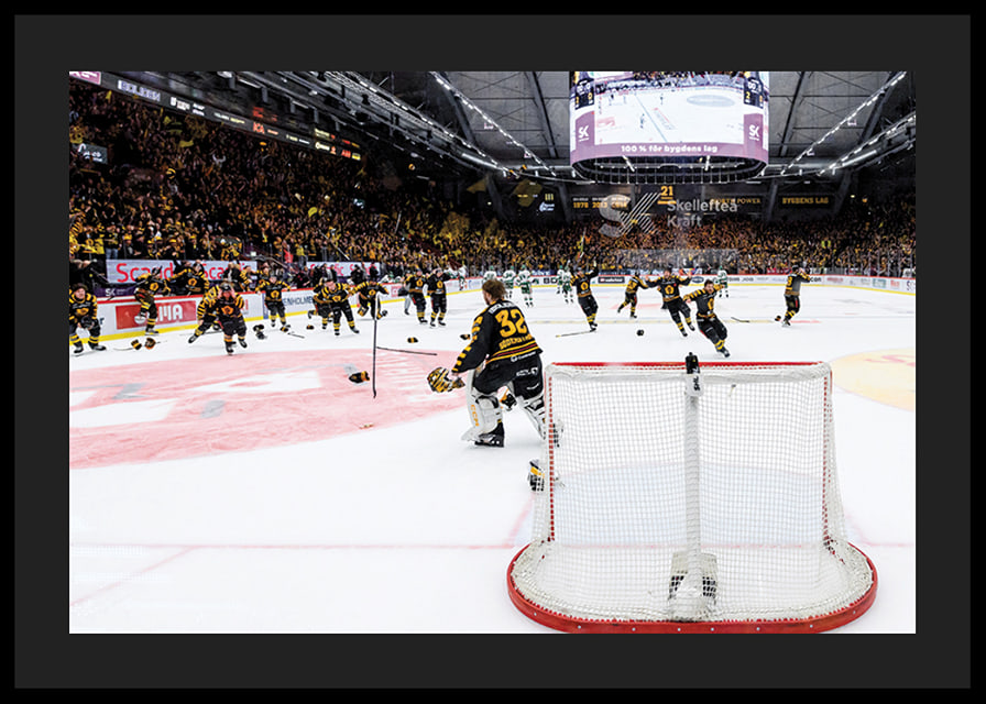 Skellefteås målvakt Linus Söderström jublar med lagkamraterna efter final fem i SHL-12