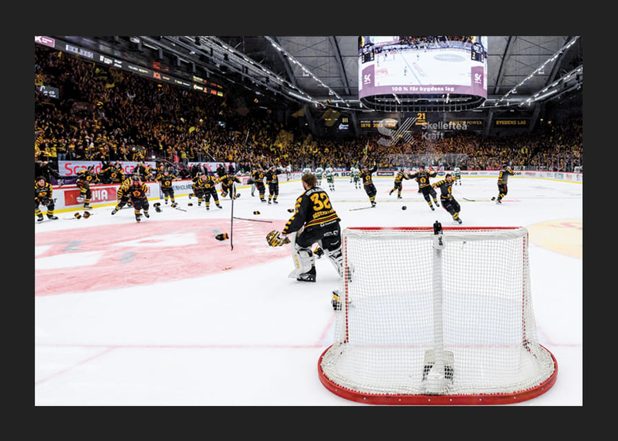 Skellefteås målvakt Linus Söderström jublar med lagkamraterna efter final fem i SHL-12