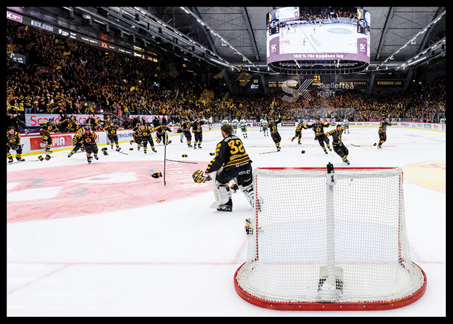 Skellefteås målvakt Linus Söderström jublar med lagkamraterna efter final fem i SHL-12