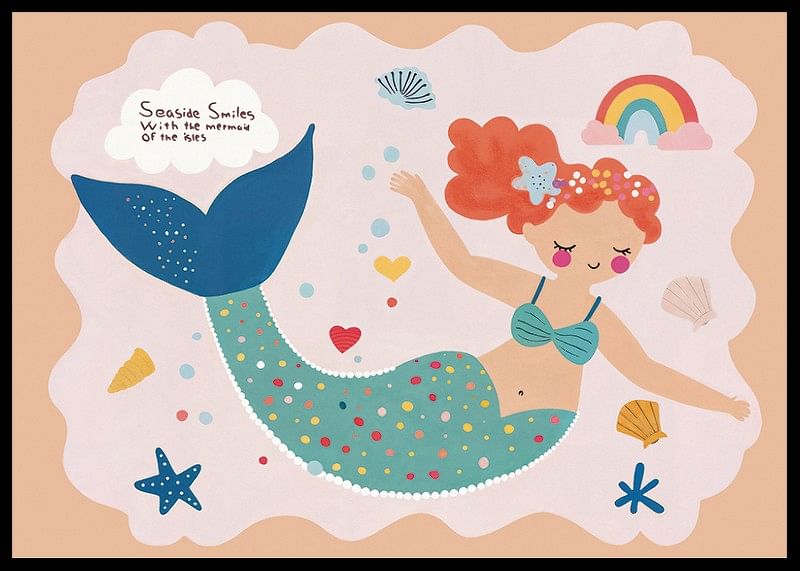 Poster with a watercolor painting of a smiling mermaid-12