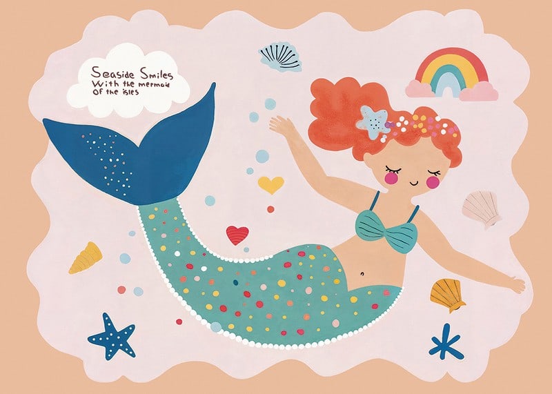 Poster with a watercolor painting of a smiling mermaid-12