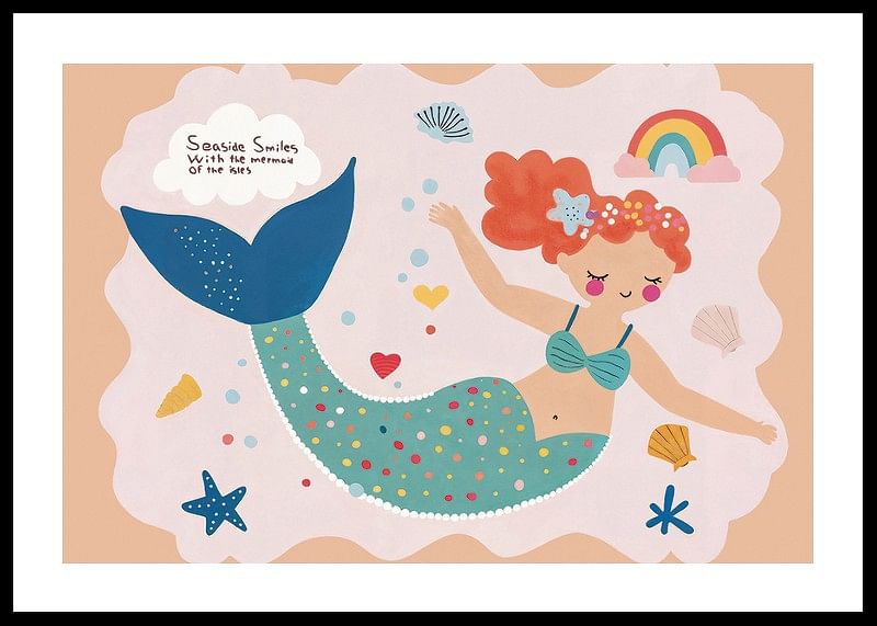 Poster with a watercolor painting of a smiling mermaid-12