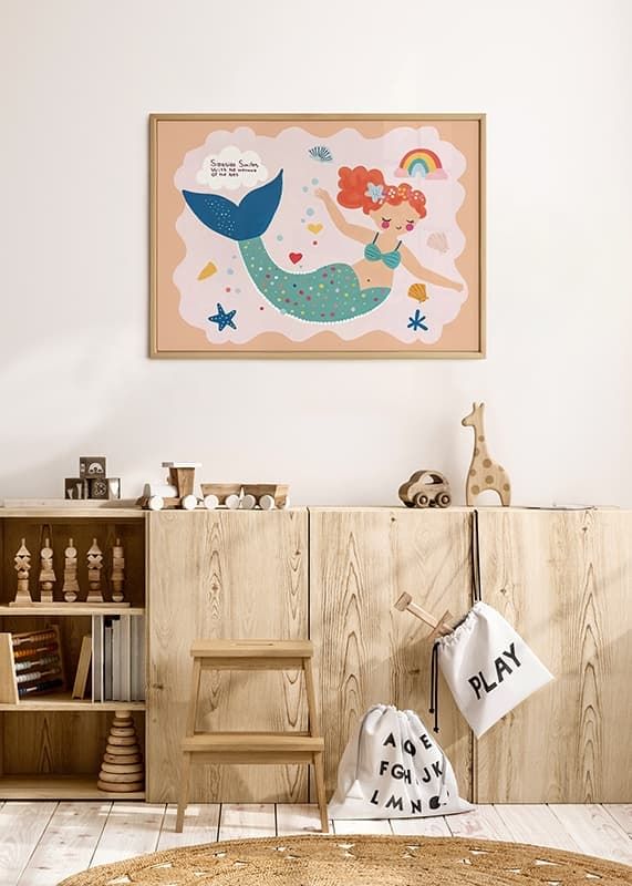 Poster with a watercolor painting of a smiling mermaid-12