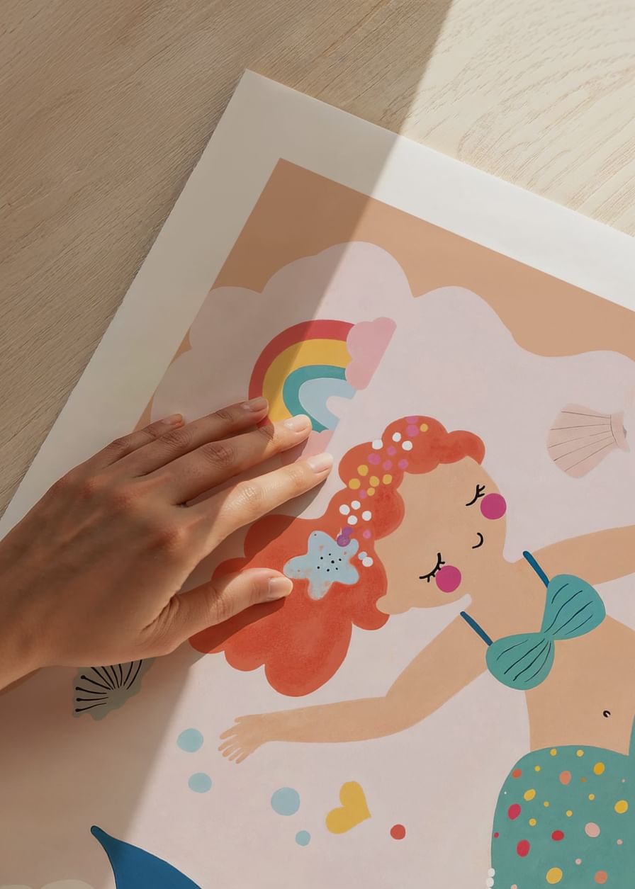 Poster with a watercolor painting of a smiling mermaid-12