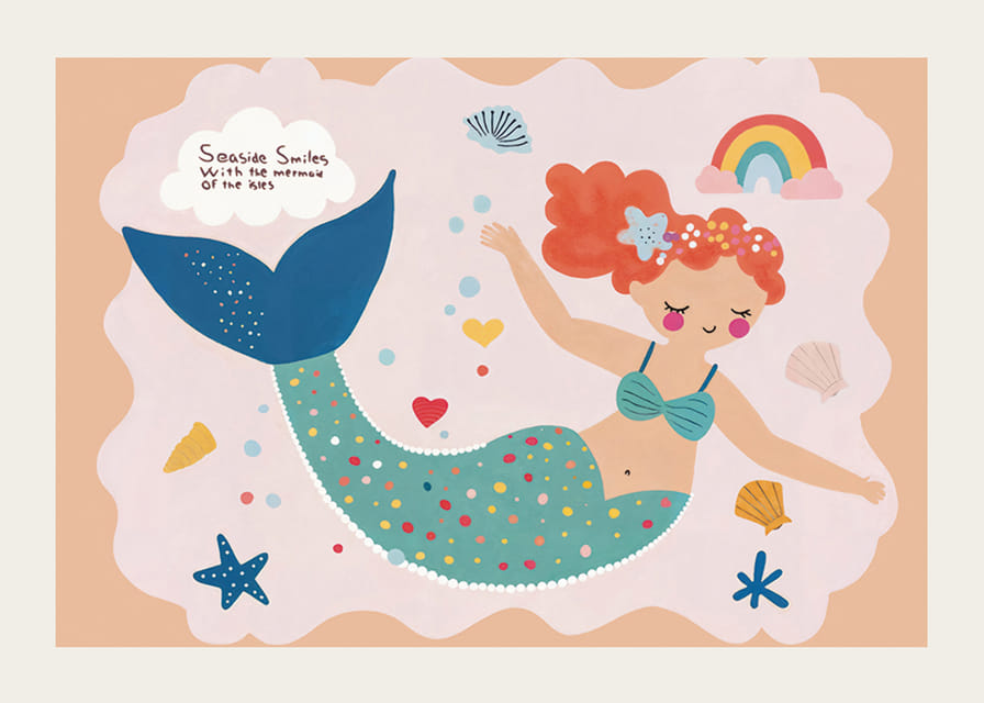 Affiche avec une aquarelle représentant une sirène souriante-12