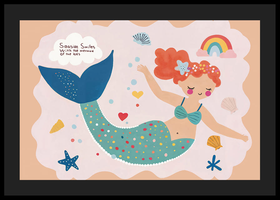 Affiche avec une aquarelle représentant une sirène souriante-12