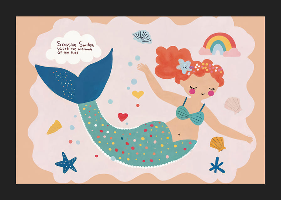 Affiche avec une aquarelle représentant une sirène souriante-12