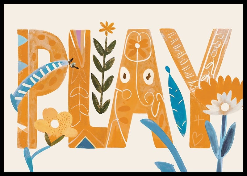 Poster with a watercolor painting of artistically shaped letters with flowers-12