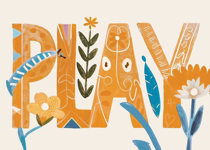 Poster with a watercolor painting of artistically shaped letters with flowers-12
