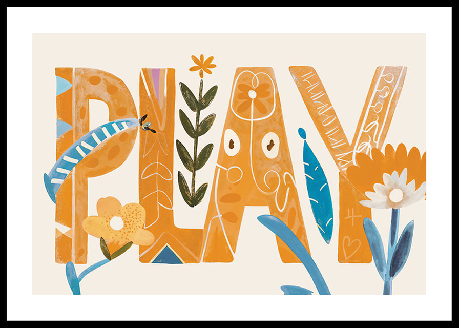 Poster with a watercolor painting of artistically shaped letters with flowers-12