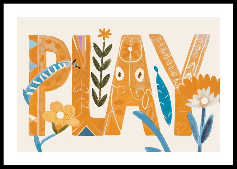 Poster met een aquarelschilderij van artistiek gevormde letters met bloemen-12