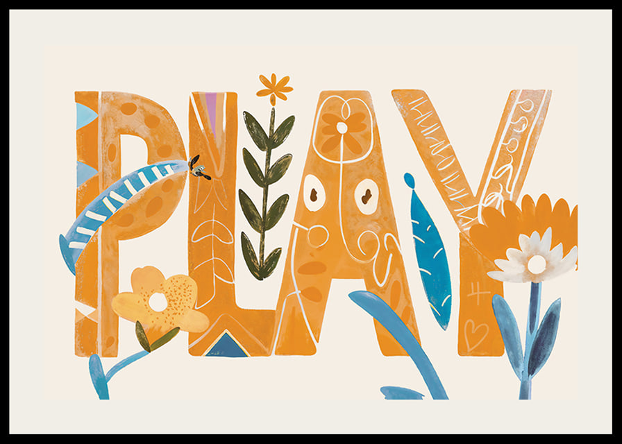 Poster with a watercolor painting of artistically shaped letters with flowers-12
