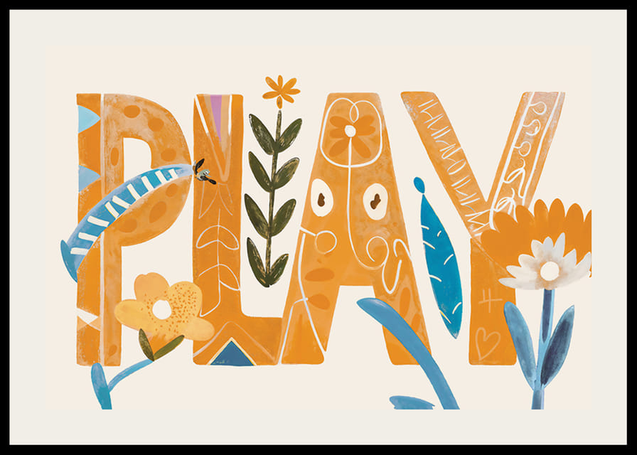 Plakat z akwarelą przedstawiającą artystycznie ukształtowane litery z kwiatami-12