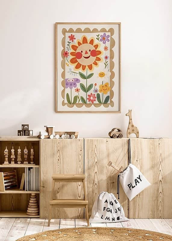 Poster mit einem Aquarellgemälde einer großen lächelnden Sonnenblume-12
