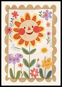 Poster with a watercolor painting of a large smiling sunflower-0