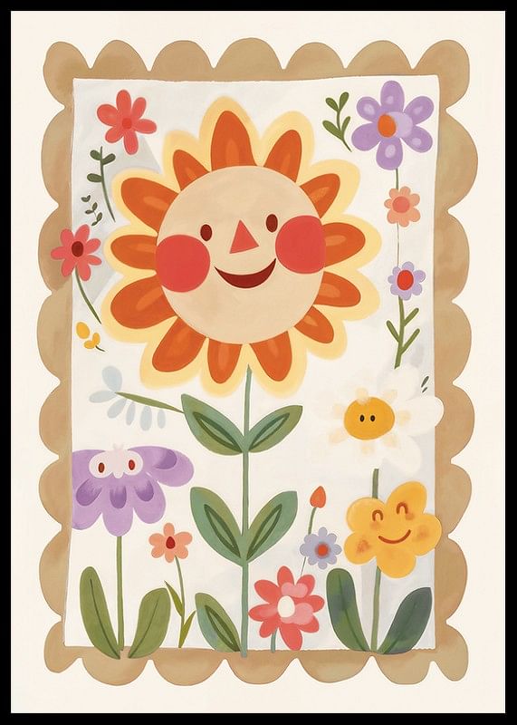 Poster mit einem Aquarellgemälde einer großen lächelnden Sonnenblume-12