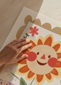 Poster with a watercolor painting of a large smiling sunflower-3