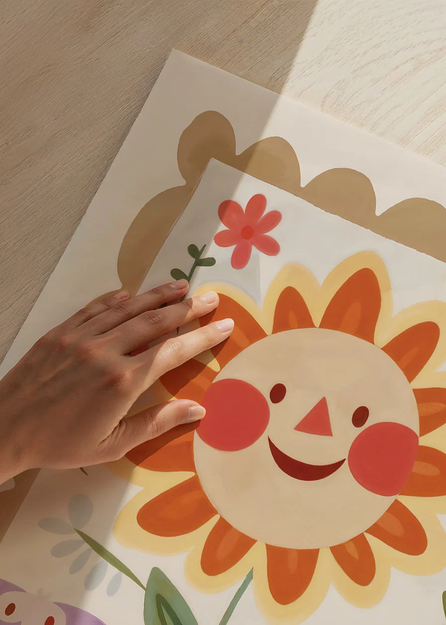 Poster with a watercolor painting of a large smiling sunflower-12