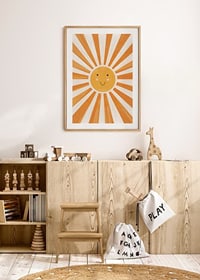 Poster with a watercolor painting capturing a smiling sun-8