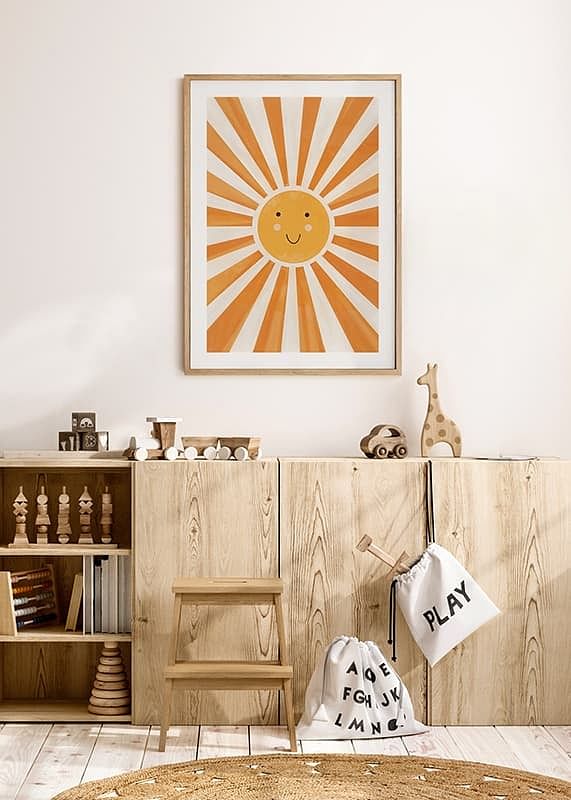 Poster with a watercolor painting capturing a smiling sun-12