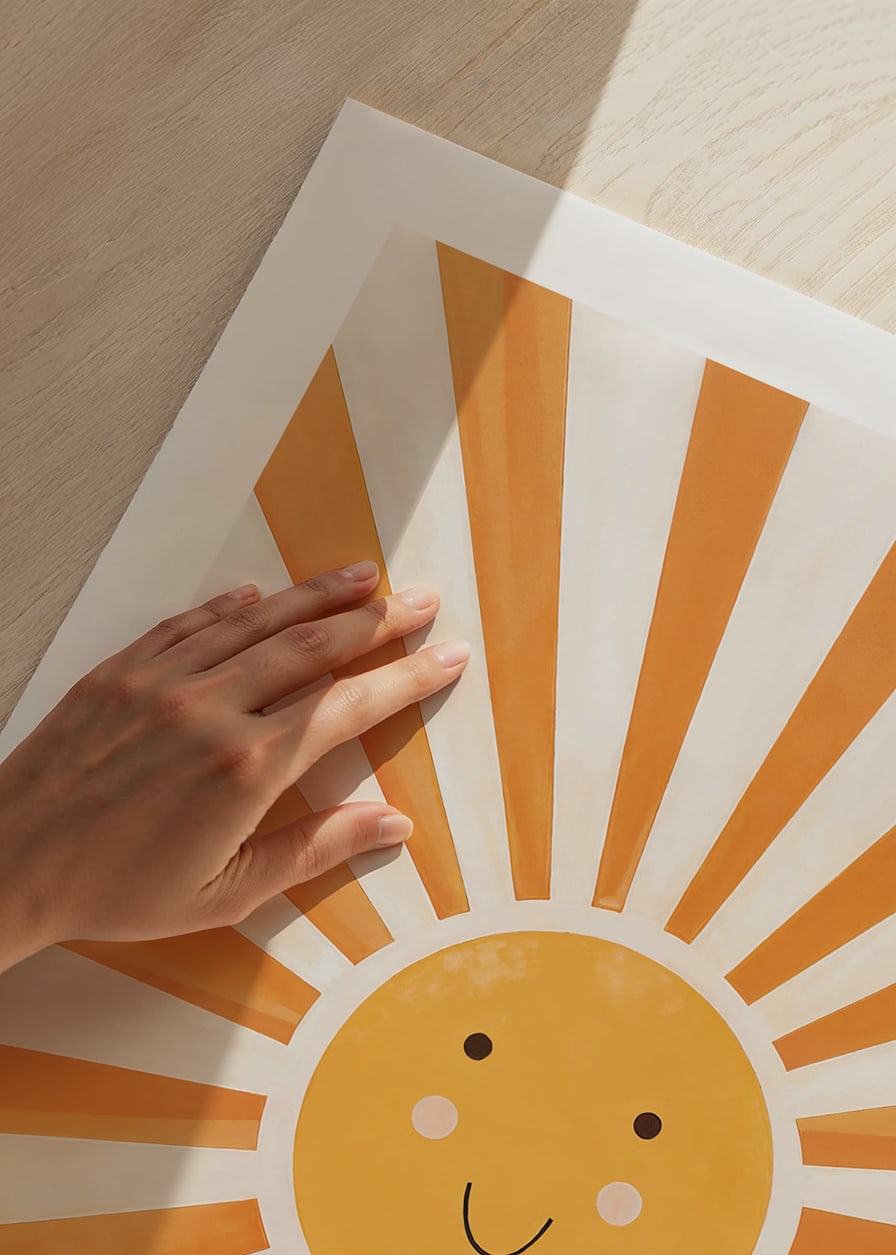 Poster with a watercolor painting capturing a smiling sun-12