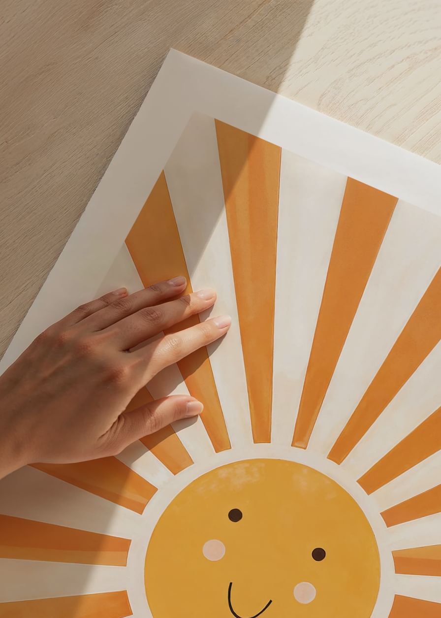 Poster with a watercolor painting capturing a smiling sun-12