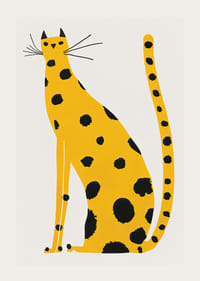 Plakat med et maleri av en gul katt med svarte flekker-3