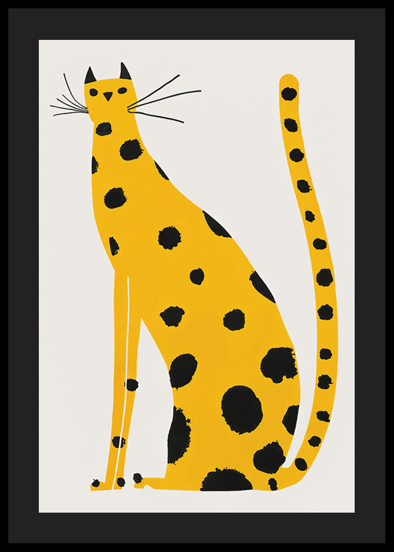 Plakat med et maleri av en gul katt med svarte flekker-12