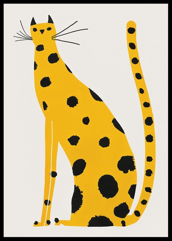 Poster with a painting of a yellow cat with black spots-12