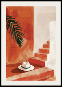 Poster with a watercolor painting of a hat on a staircase-2