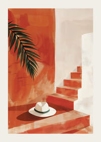 Poster with a watercolor painting of a hat on a staircase-3