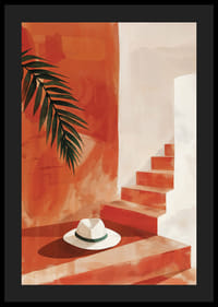 Poster with a watercolor painting of a hat on a staircase-4