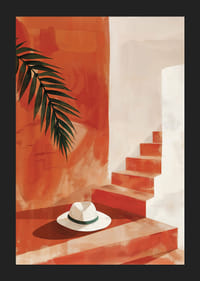 Poster with a watercolor painting of a hat on a staircase-5